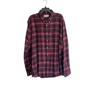 Barbour Plaid Flannel Shirt Burgundy Check Button Down Cotton  XXL Cabincore